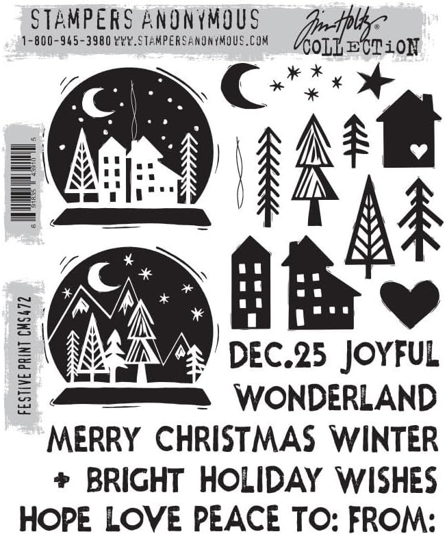 Tim Holtz Stampers Anonymous Festliches Druck-Stempel-Set + Carnora Netz-Aufbewahrungstasche, Septem