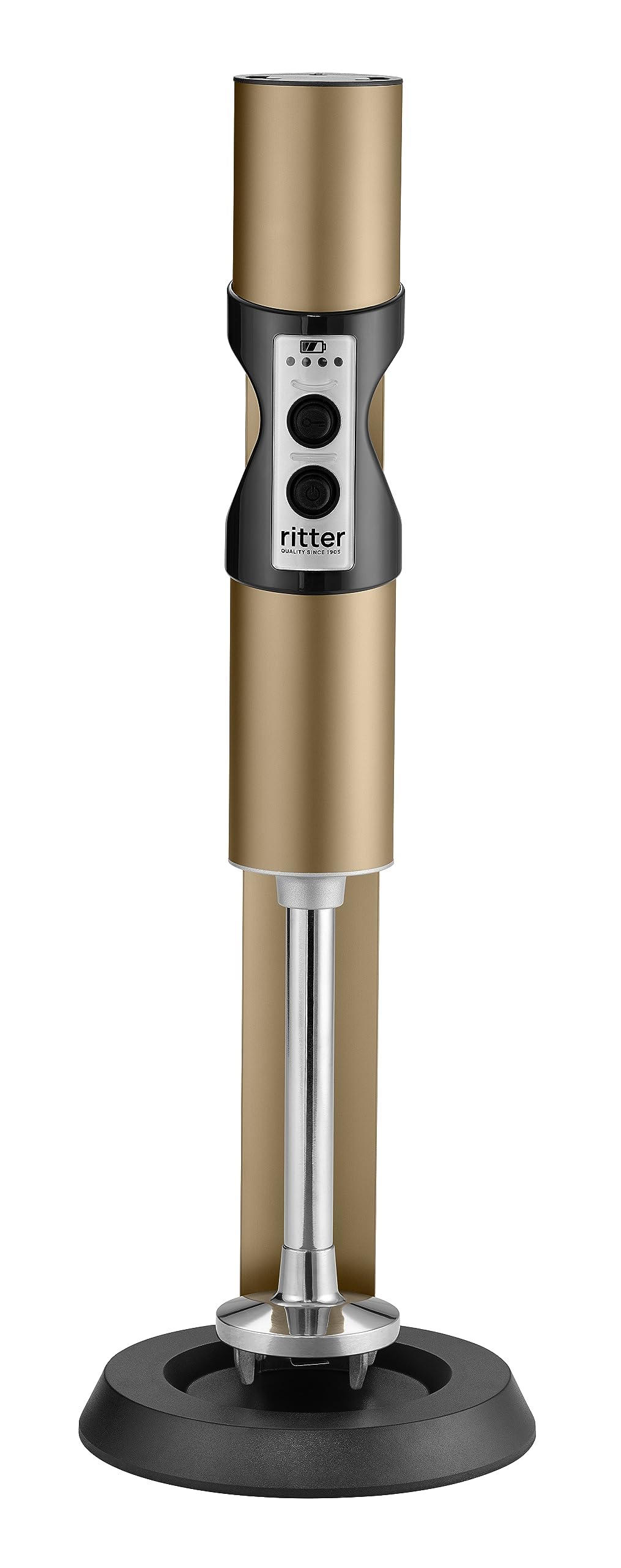 ritter stilo 7 kabelloser Stabmixer, Pürierstab mit Akku aus Vollmetall, Made in Germany, Dunkles Br