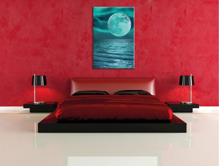 Pixxprint ruhiges Meer mit Vollmond als Leinwandbild/Grösse: 100x70 / Wandbild/Kunstdruck/fertig bes