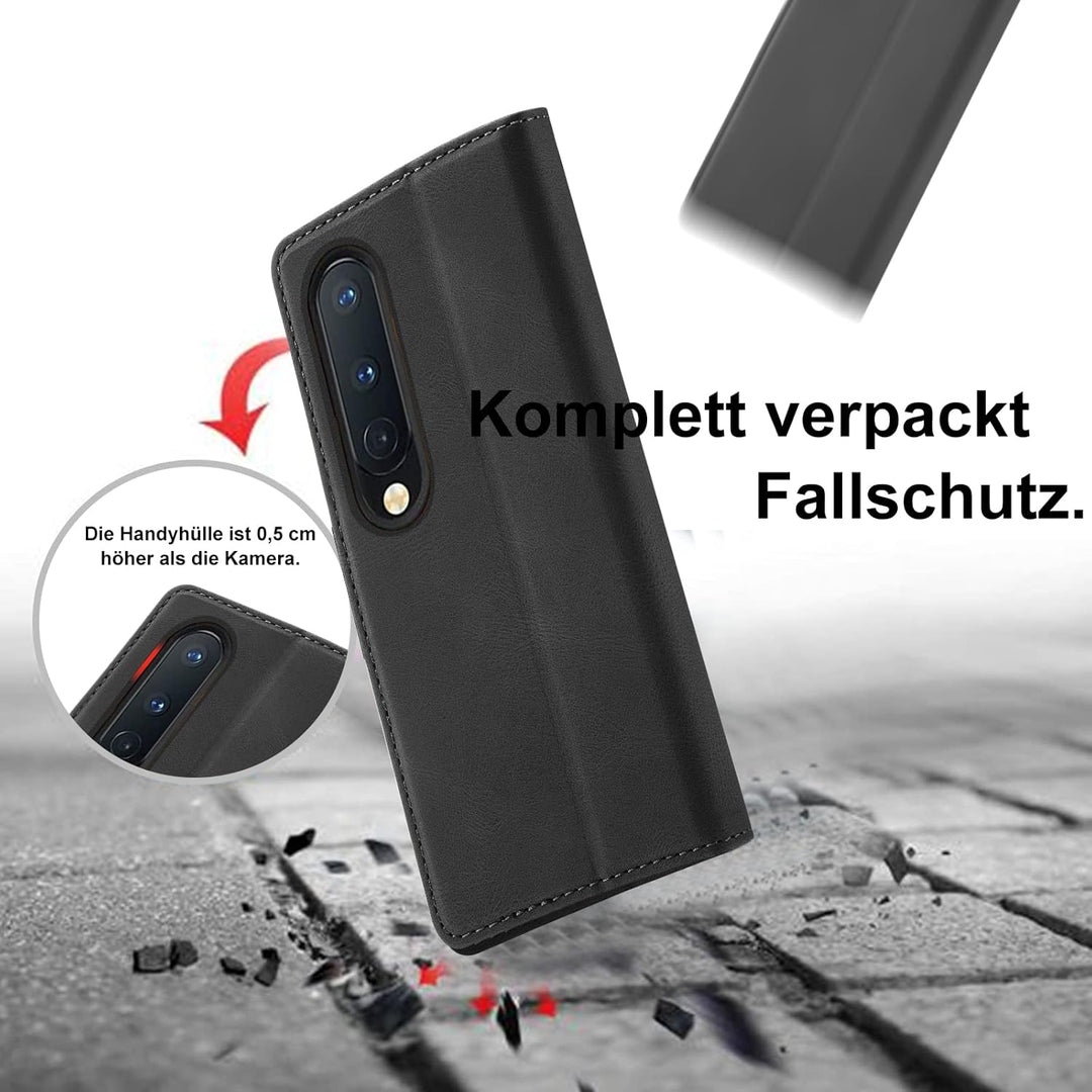 Handyhülle für Samsung Galaxy Z Fold 4 Hülle mit Schutzfolie, Standfunktion Kartenfach Wallet Premiu