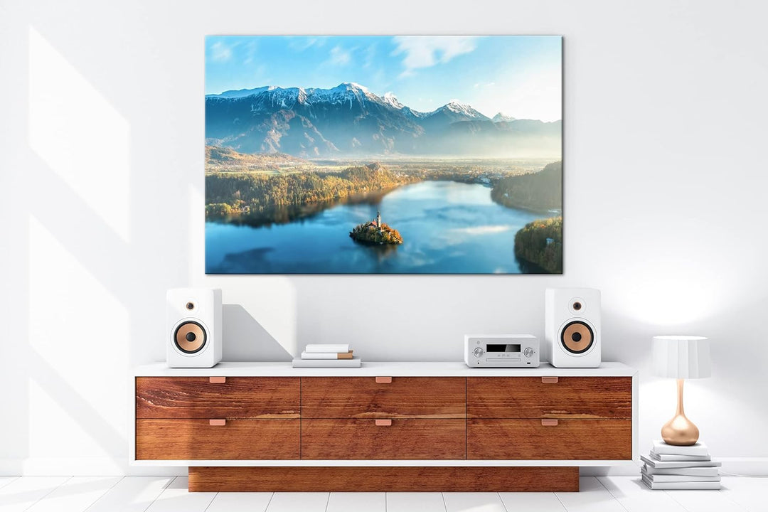 deyoli Bergsee in Slowenien Format: 100x70 als Leinwand, Motiv fertig gerahmt auf Echtholzrahmen, Ho