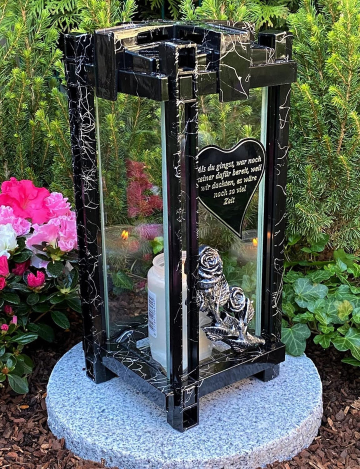 Garten Paradies Handmade Grablampe Laterne Grablicht 33 cm H. mit Beschriftung Grablicht Kerze Grabk