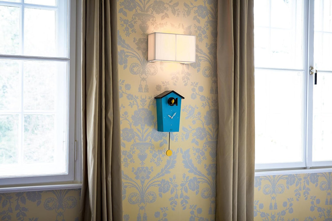 KOOKOO Birdhouse Petrol, Moderne Kuckucksuhr mit Pendel, Design Wanduhr mit 12 Vogelstimmen oder Kuc