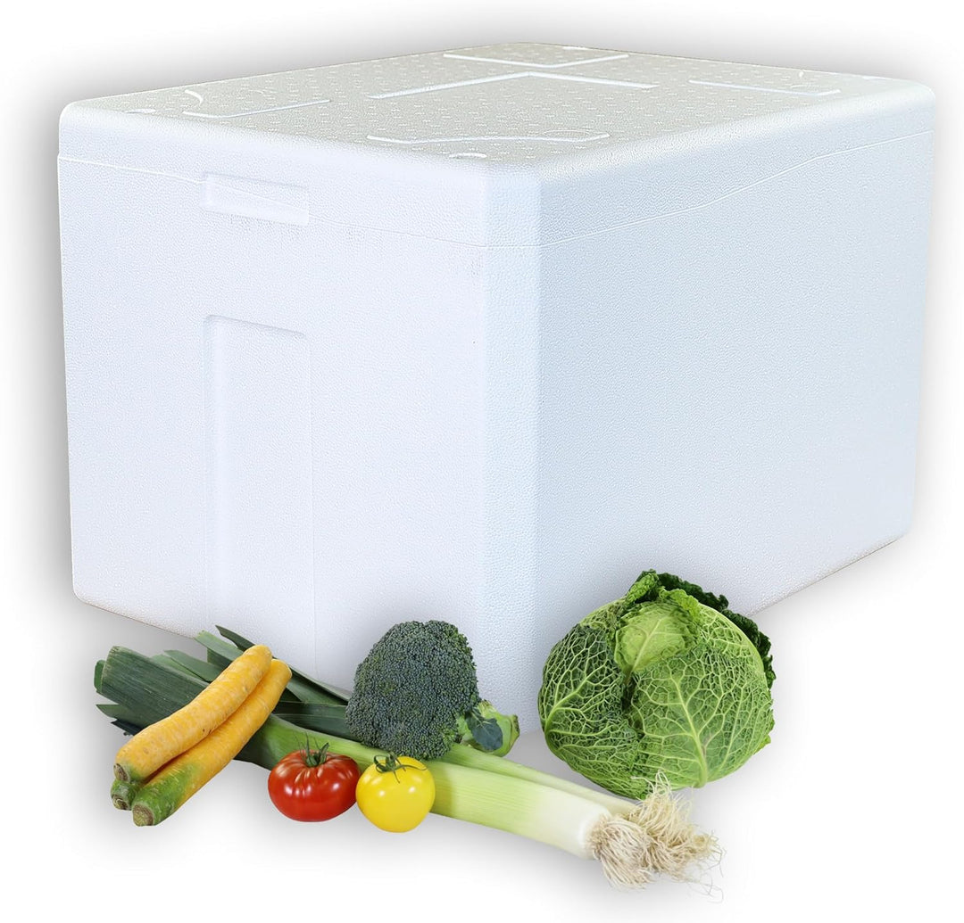 2 Thermoboxen Styropor XXL 64, 5Liter mit Deckel - Kühlbox Styropor - Wiederverwendbarer Isolierbehä