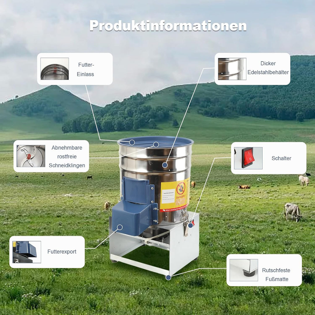 Elektrische Futterhäcksler Gemüseschneider,220V Edelstahl Grünfutterschneider Grasschneider,Futterhä