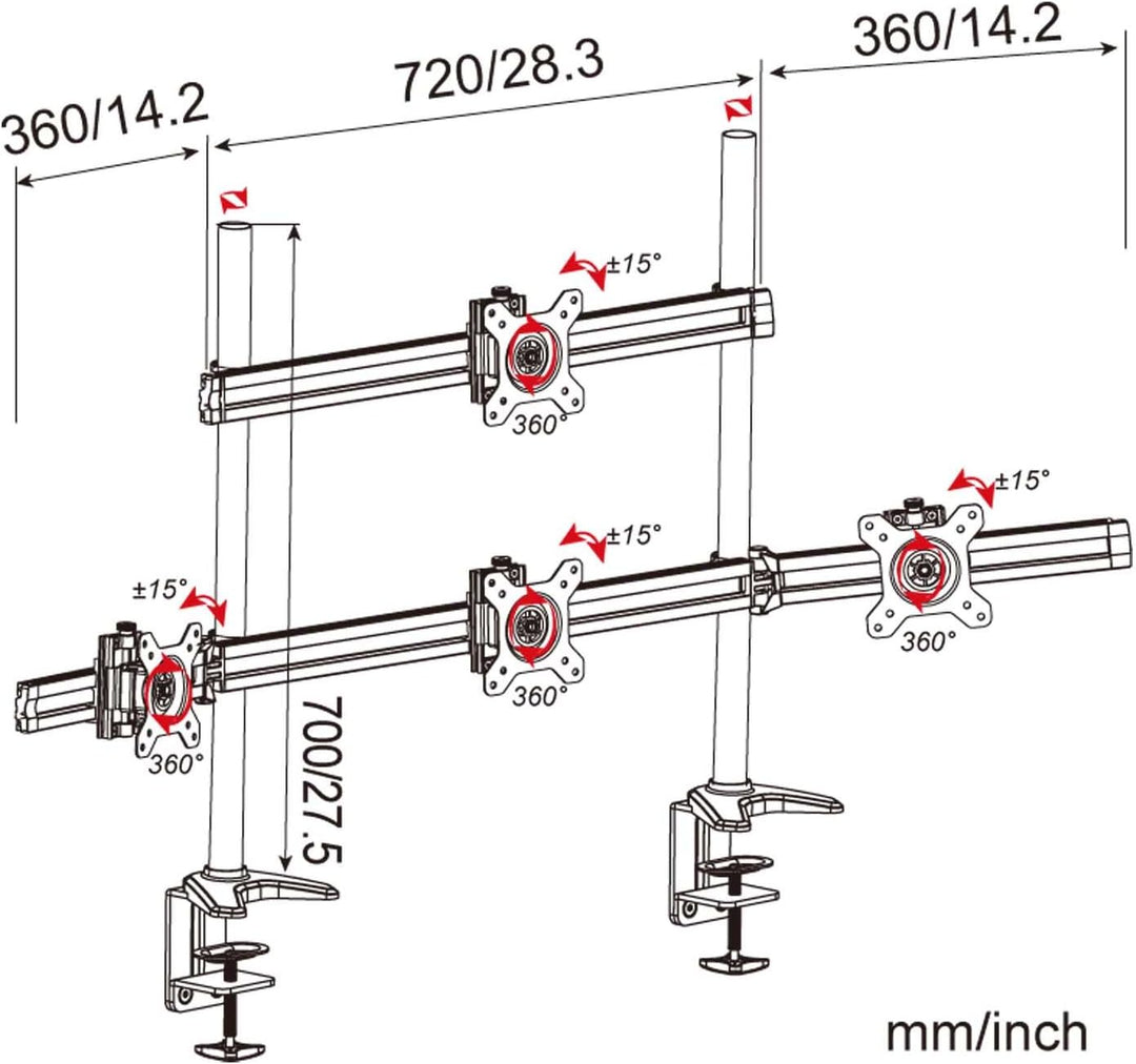 HFTEK 4-Fach-Monitorarm - Tischhalterung für 4 Bildschirme von 15 – 27 Zoll mit VESA 75 / 100 (MP234