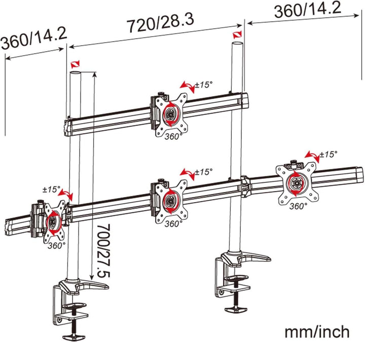 HFTEK 4-Fach-Monitorarm - Tischhalterung für 4 Bildschirme von 15 – 27 Zoll mit VESA 75 / 100 (MP234