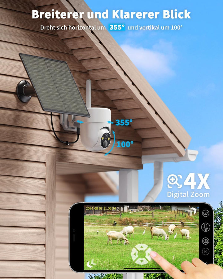 SEHMUA 3G/4G LTE Überwachungskamera Aussen mit SIM Karte, Solar IP Kamera ohne WLAN mit präziser Per