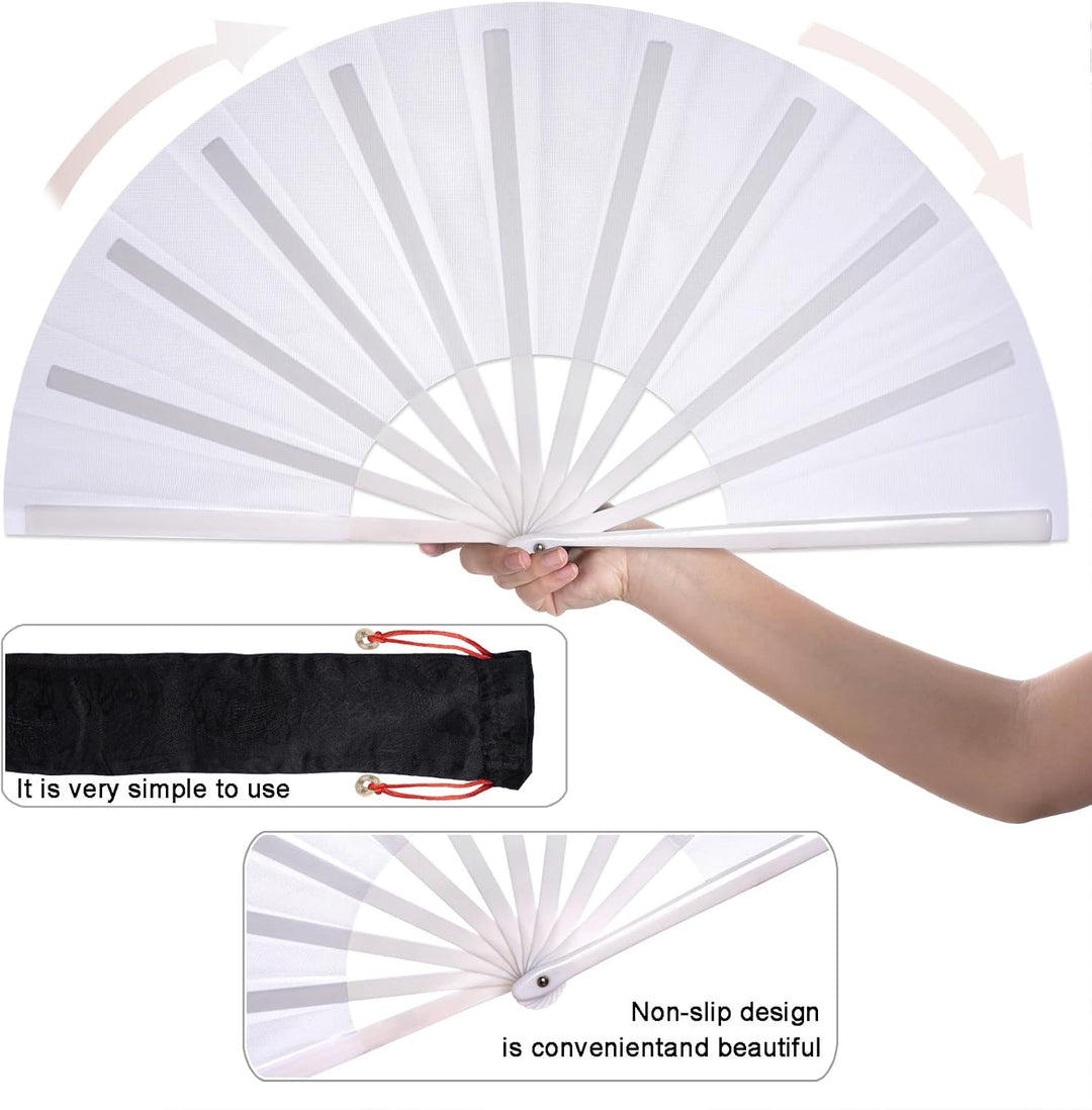 2 Stück Grosse Faltbare Seide Hand Fächer Chinesischer Tai Chi Faltender Handfächer Nylon Tuch Chine