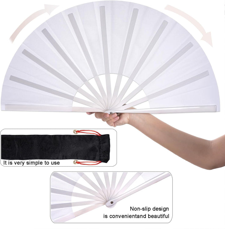 2 Stück Grosse Faltbare Seide Hand Fächer Chinesischer Tai Chi Faltender Handfächer Nylon Tuch Chine