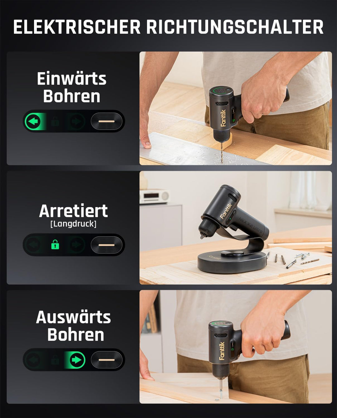 Fanttik K2 Ultra Akku-Bohrschrauber mit 2500-mAh-Akku, Akkuschrauber Max. 30 Nm, Max. 1250 U/min, Ta
