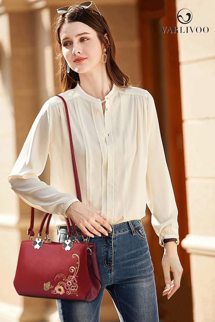 VARLIVOO Elegant Damen Handtaschen Stickerei Schultertaschen Frauen Umhängetasche Taschen Reisen Sho