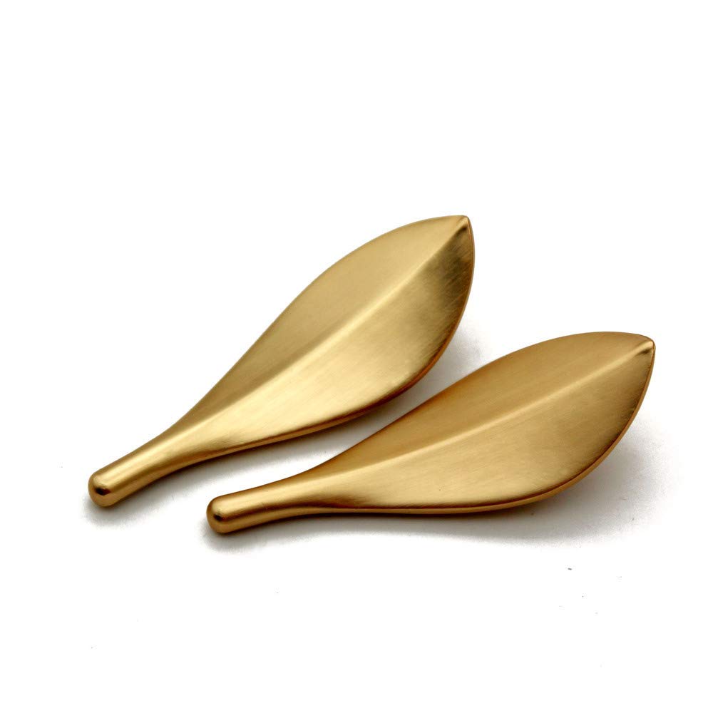 Mou 6 x goldene Blattknäufe, modischer Art-Deco-Stil, Blattform, Schranktürgriff, Zweiloch-Knäufe