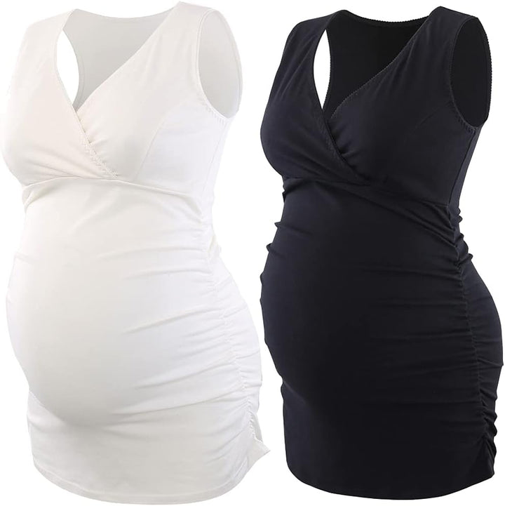COLOMI Damen Umstandsoberteile Ärmellos Stillshirt Umstandsshirt V-Neck Nursing Tops Umstandsmode, S