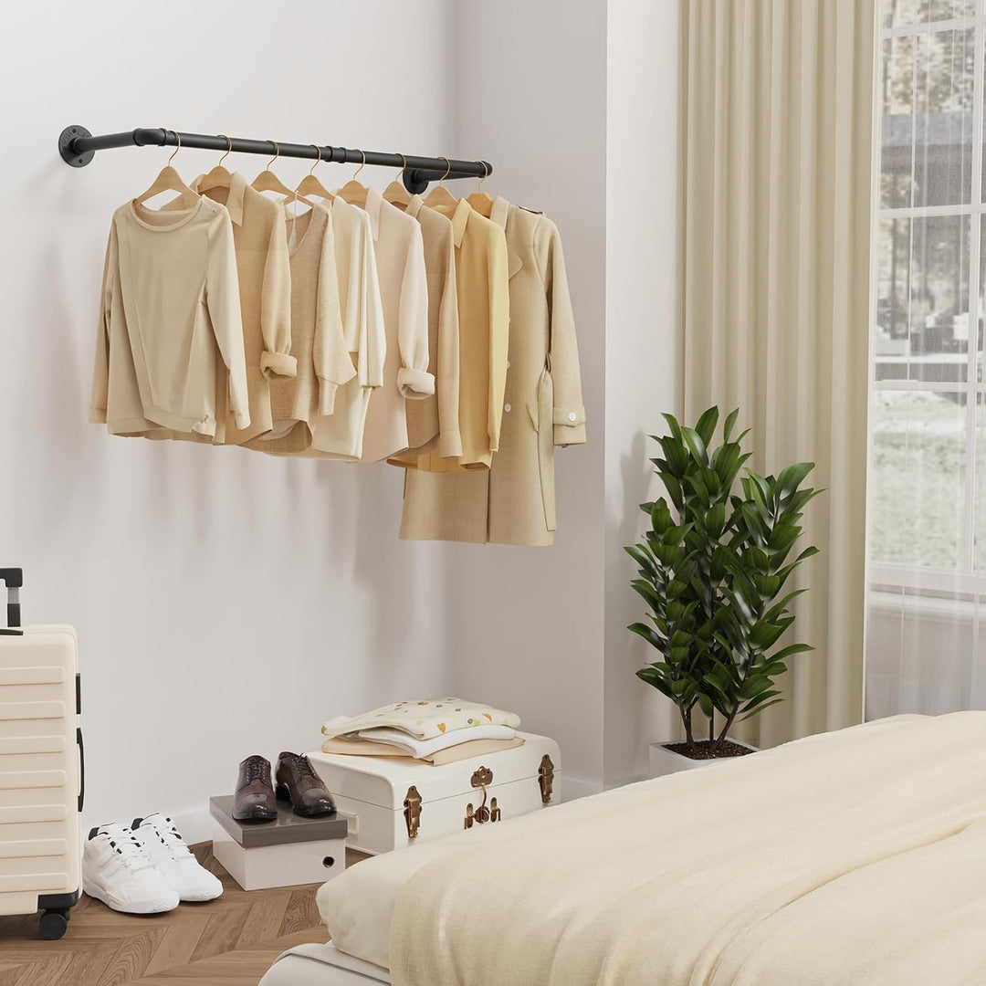 Yawinhe Industrierohr Kleiderstangen,97cm Kleiderständer für die Wand, Rustikale Kleideraufbewahrung
