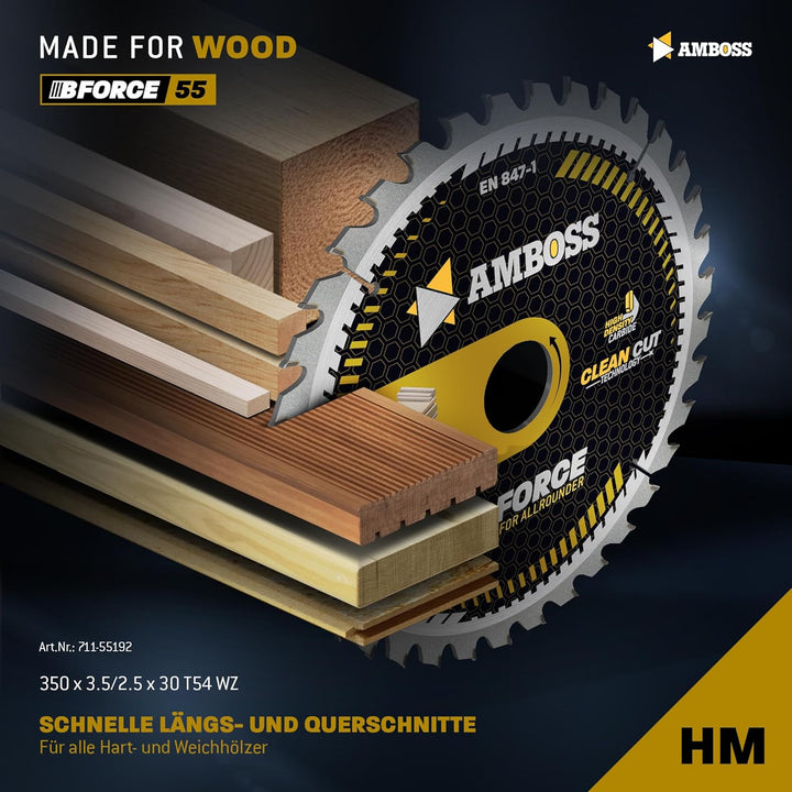 HM Kreissägeblatt 350x30 Z54 Wechselzahn für Holz - Allround. AMBOSS WERKZEUGE® Sägeblatt 350mm komp
