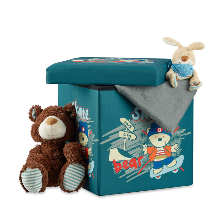 Relaxdays Sitzhocker für Kinder, faltbar, mit Stauraum, Aufbewahrungsbox mit Deckel, HxBxT 38 x 38 x