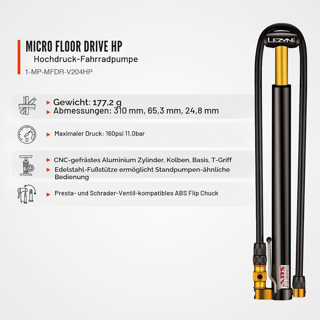 Lezyne Micro Floor Drive HP Schwarz, Schwarz