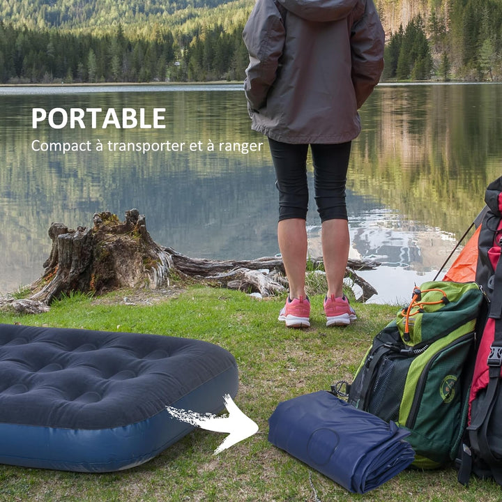Outsunny Tragbare einfache Luftmatratze Luftbett mit integrierter Handpumpe, beflockte Oberfläche, f