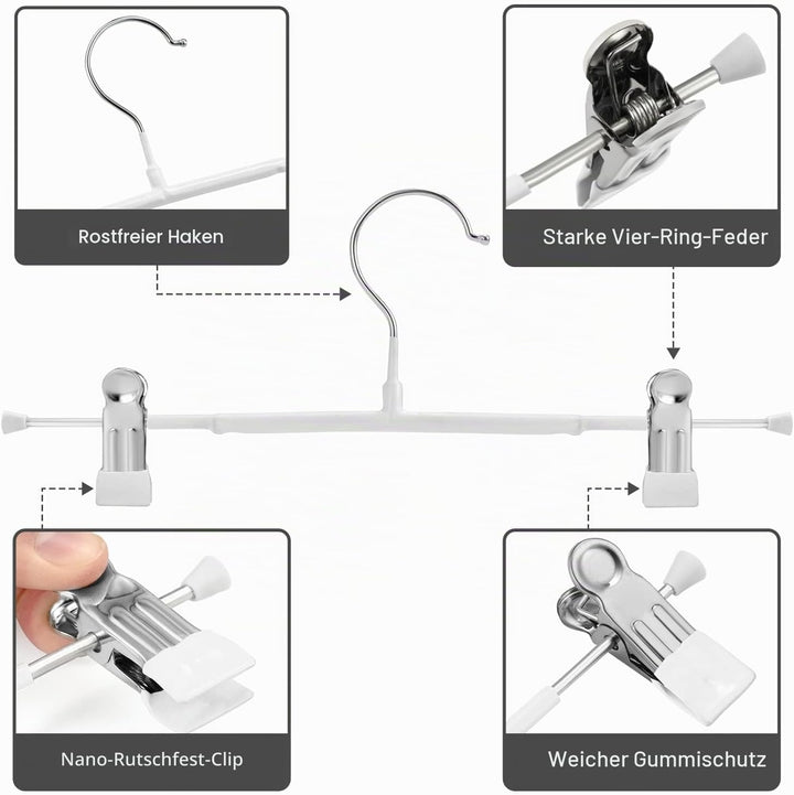 Dünne Hosenbügel, GUANJUNE rutschfeste Hosenbügel mit Verstellbaren Clips, Platzsparende Kleiderbüge