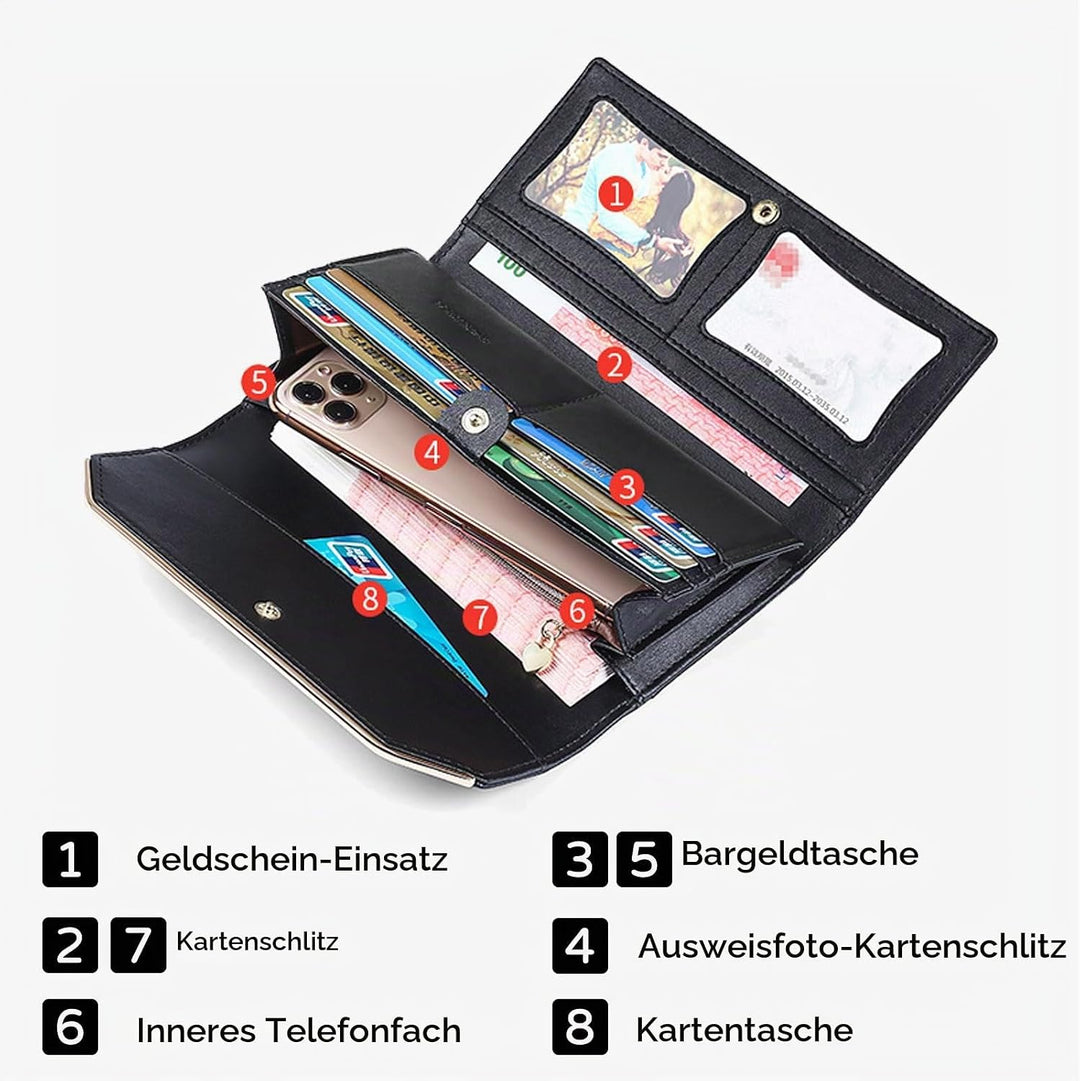 Geldbeutel Damen Leder Geldbörse RFID Schutz Large Portemonnaie Minimalistisch Lange Brieftasche Sch