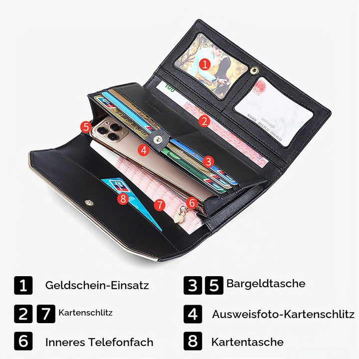 Geldbeutel Damen Leder Geldbörse RFID Schutz Large Portemonnaie Minimalistisch Lange Brieftasche Sch