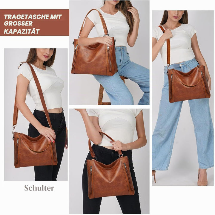 Long Keeper Handtasche Damen Gross - Tote Bag Shopper Damen Leder Umhängetasche Damen Schultertasche