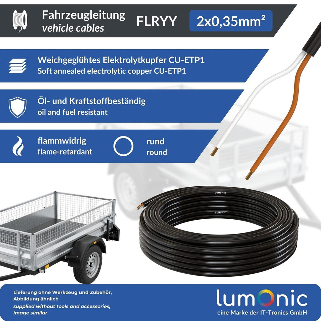 Lumonic 50m FLRYY Fahrzeugleitung 2x0,35mm² schwarz | 2-adrig | Anhängerkabel | mehradriges KFZ-Kabe