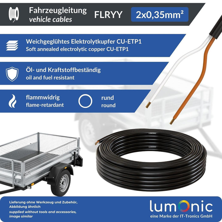 Lumonic 50m FLRYY Fahrzeugleitung 2x0,35mm² schwarz | 2-adrig | Anhängerkabel | mehradriges KFZ-Kabe
