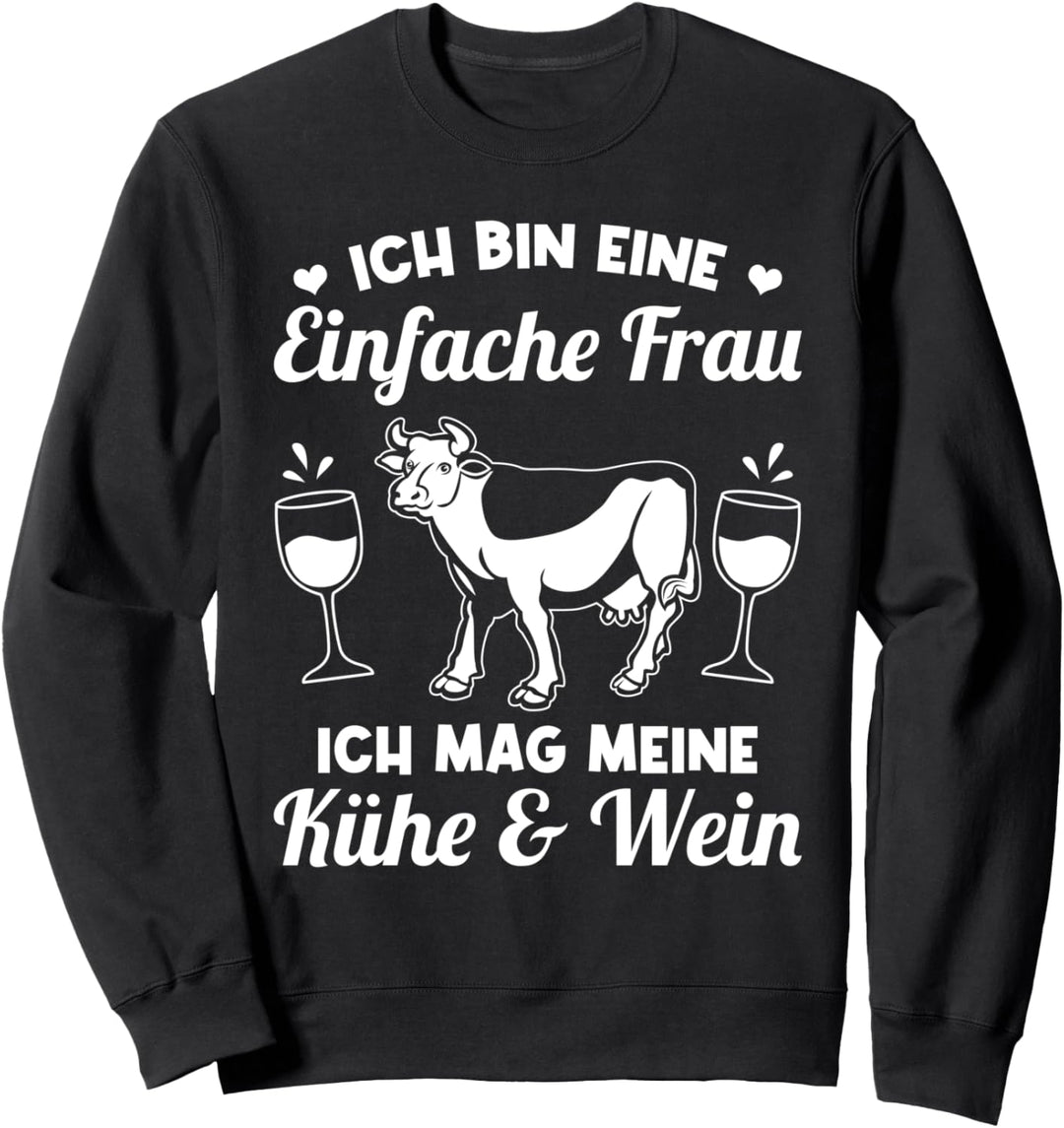 Bäuerin Kuh & Landwirt Lustiges Ich Liebe Meine Kühe & Wein Sweatshirt
