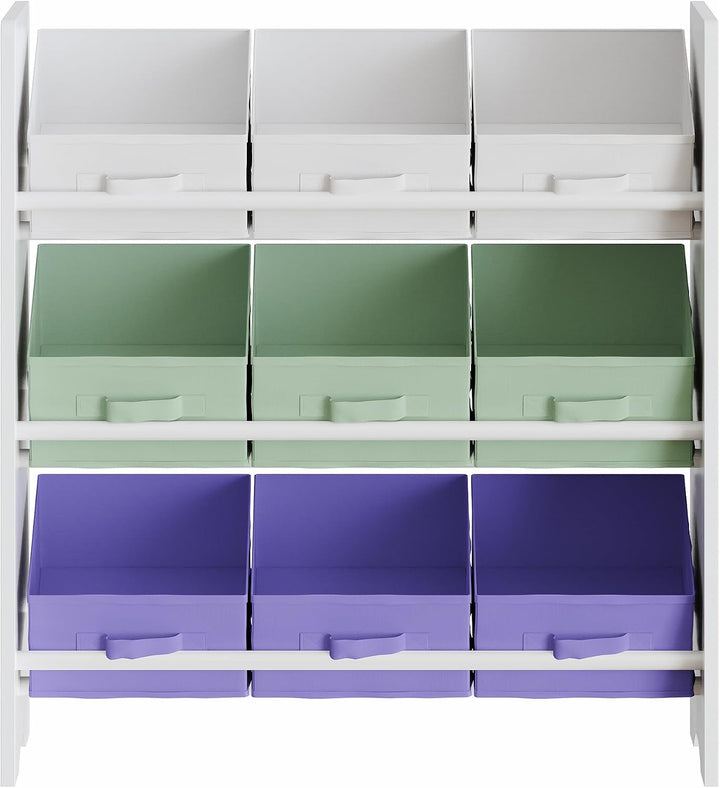 [en.casa] Kinderregal Boiro Kinderzimmerregal 60 x 62 x 30 cm stehend mit 9 Faltboxen Spielzeug Aufb