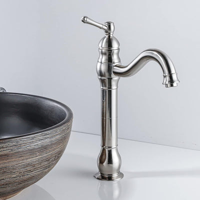 FWZZQ Wasserhahn Bad Hoch Retro, Waschtischarmatur Matt Gebürstet, 360° Drehbar Armatur Waschbecken,