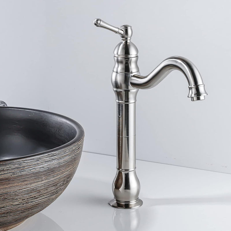 FWZZQ Wasserhahn Bad Hoch Retro, Waschtischarmatur Matt Gebürstet, 360° Drehbar Armatur Waschbecken,