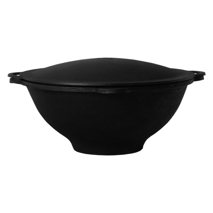 Gusseisen Kasan 12L eben NAMANGAN mit Deckel-Grillplatte Campingtopf Kazan WOK Kessel BBQ Asia Grill