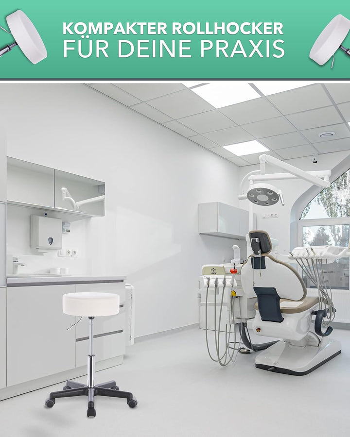 1stuff® Profi Rollhocker Drehhocker Squash - Sitzhöhe ca. 51-71cm - Arzthocker Arbeitshocker Bürohoc