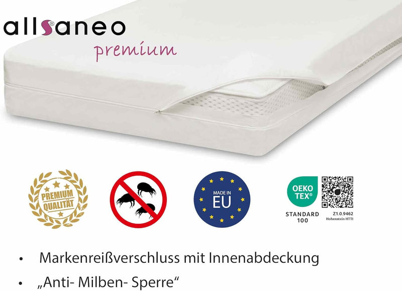 allsaneo Premium Allergiker-Matratzen-Bezug 180x200x8cm für Topper Anti Milben Encasing extra weich