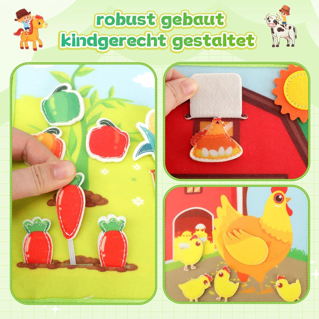 25‑in‑1 Bauernhof Busy Board ab 1 Jahr für unterwegs | Quiet Book Montessori Spielzeug, Geschenk für