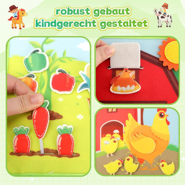 25‑in‑1 Bauernhof Busy Board ab 1 Jahr für unterwegs | Quiet Book Montessori Spielzeug, Geschenk für
