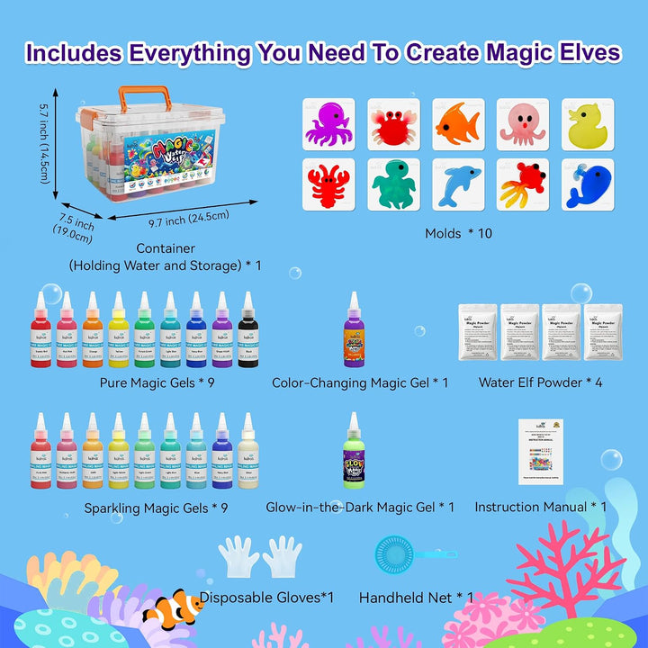 Kiditos Magic Water Elf Spielzeug Set – Aqua Gelz magisches Wasser-Gel Kit mit 20 Farben &amp; 10 Formen