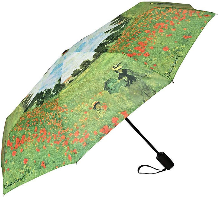VON LILIENFELD Taschenschirm Regenschirm Claude Monet: Mohnblumenfeld Windfest Auf-Zu-Automatik Stab