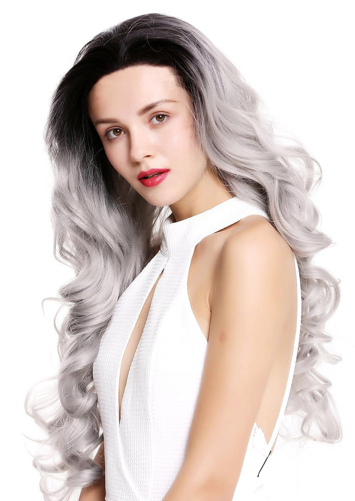 WIG ME UP - LS-010-LF-1BT0906-dye Perücke Damenperücke Lace-Front Lang leicht gelockt Ombre Schwarz