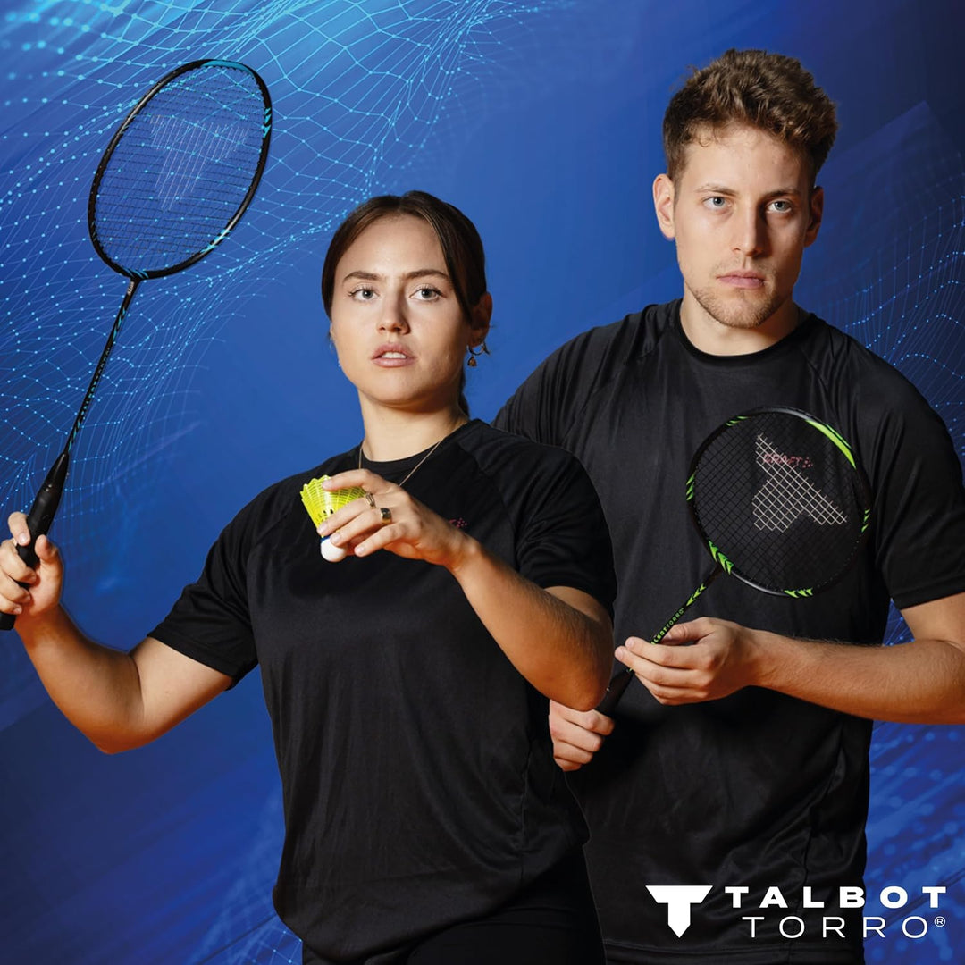 Talbot Torro Carbon Badminton Set Professional, 2 Badmintonschläger, 2 Federbälle, 2 Griffbänder & S