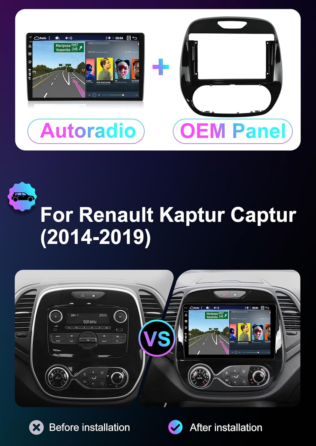 [6GB+128GB] Android 14 Autoradio für Renault Kaptur Captur (2014-2019)-[Integriertes CarPlay/Android