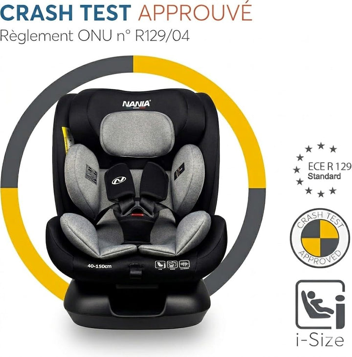 Nania Prato Kinderautositz – I-Size 40-150 cm – mitwachsend bis ca. 12 Jahre – Befestigung für Siche