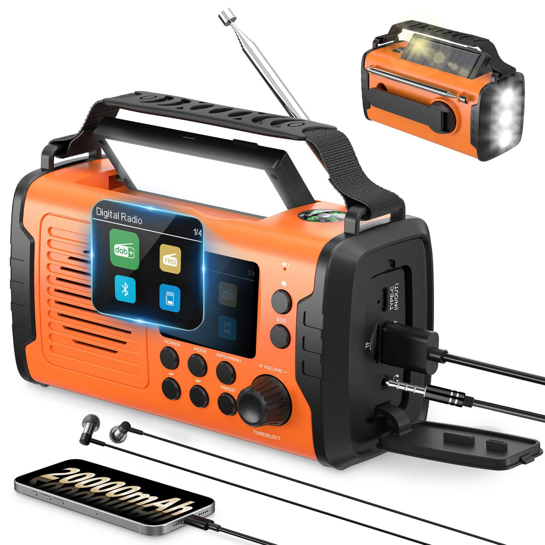 Kurbelradio DAB FM 20000mAh, Notfallradio DAB Plus Kurbel Solar, Solar Radio Notfall mit Bluetooth &