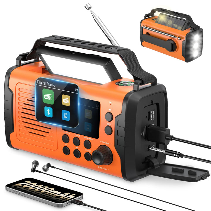 Kurbelradio DAB FM 20000mAh, Notfallradio DAB Plus Kurbel Solar, Solar Radio Notfall mit Bluetooth &