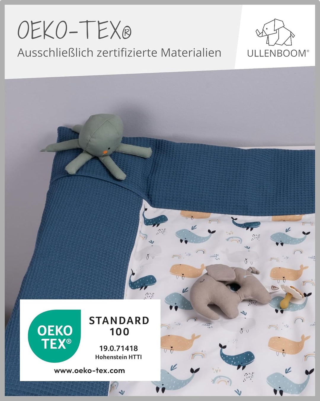 ULLENBOOM Wickelauflagenbezug 75x85 cm Blau-Wale (Made in EU) - abnehmbarer Bezug für Wickelauflage