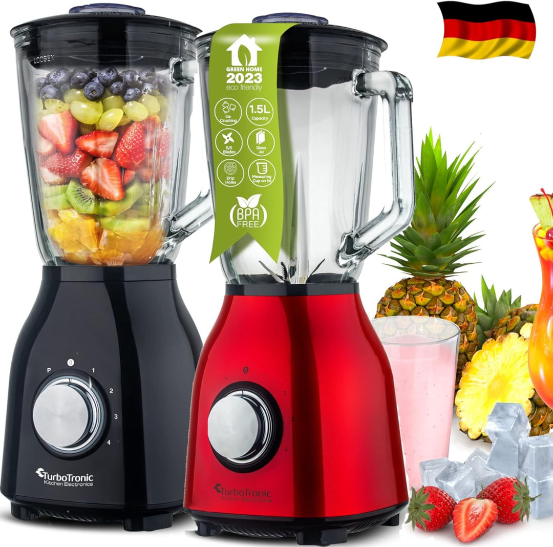 1400 Watt Standmixer mit Glasbehälter 1,5 Liter, BPA-frei, 6 Edelstahl-Klingen, Smoothie Maker, Blen