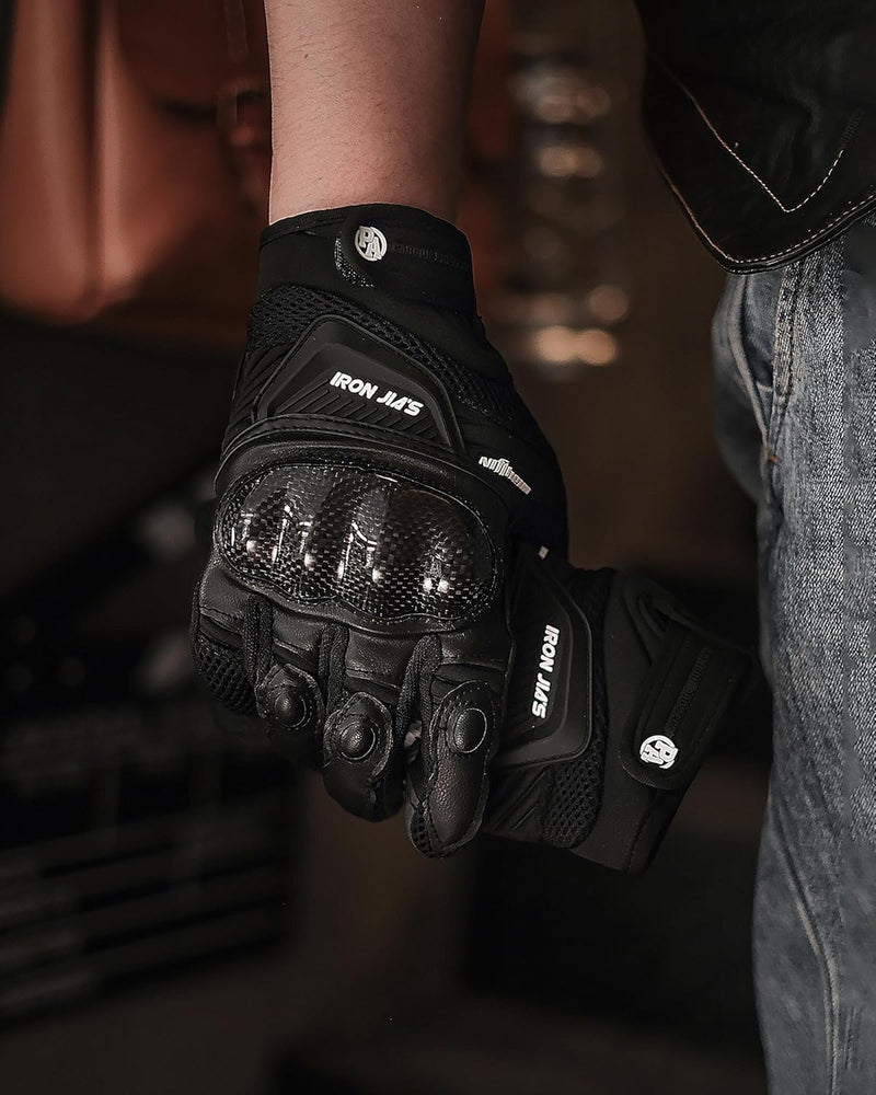 Motorradhandschuhe Atmungsaktive Motorradhandschuhe Leder Vollfinger Knöchelschutzpolster Touchscree