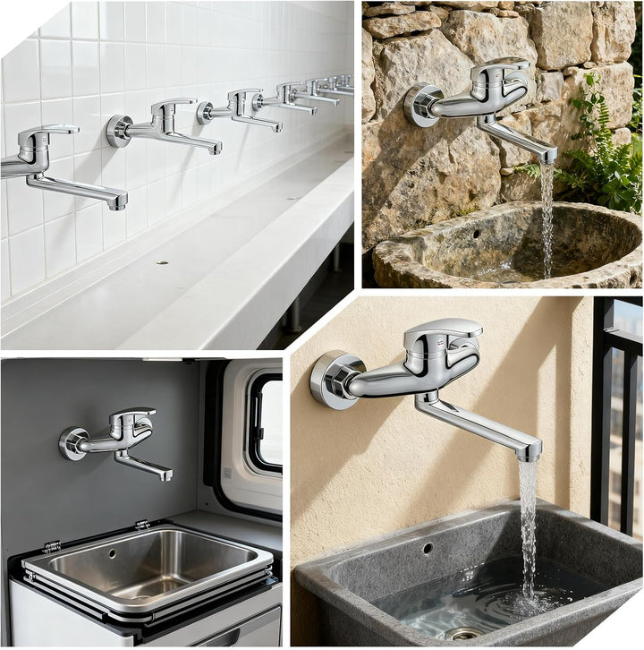 18cm Wasserhahn Küche Wandmontage: 360° Drehbar Küchenarmatur Wandmontage, Schwenkarm 150mm, Wasserh